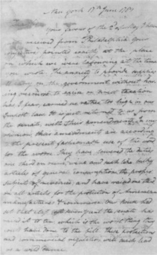 Image of Abraham Baldwin to Edward Telfair, 17 June 1789, ALS, p. 1. (Courtesy of Duke University Library.)